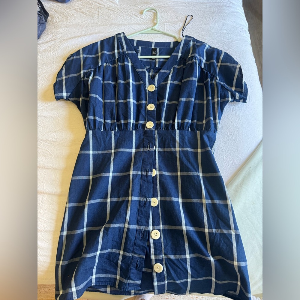 Zara TRF Collection Cotton Dress Plaid Button Down Career Wear Classic Style